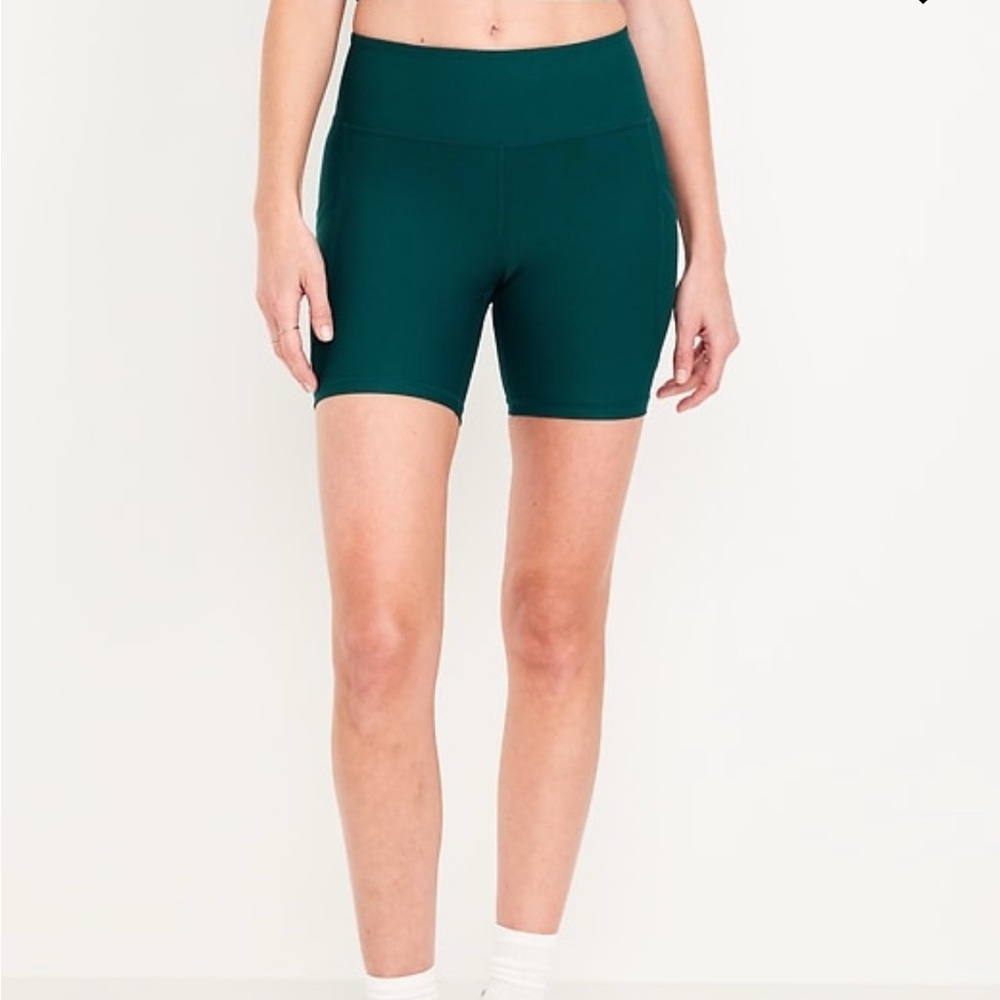 Old Navy Teal Green Bike Shorts High-Waisted Athletic with Pockets 6 inch inseam